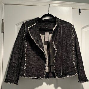 Ann Taylor Black and White Tweed Jacket with Fringe, size small petite